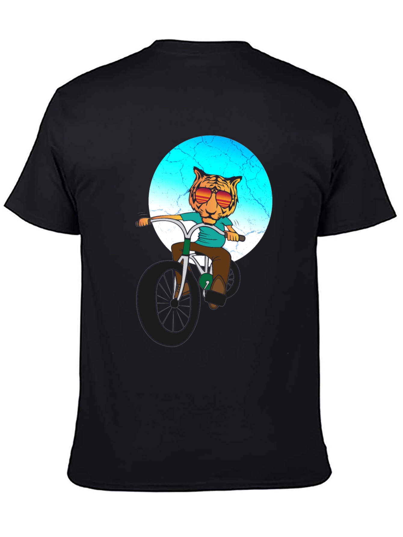 Black Cool Tiger Riding Bike Graphic T-Shirt view 4