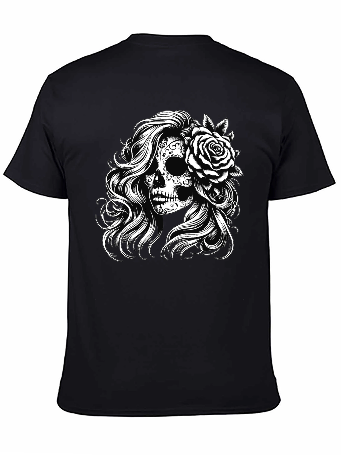 Black Sugar Skull Rose Graphic Tee - Black view 4
