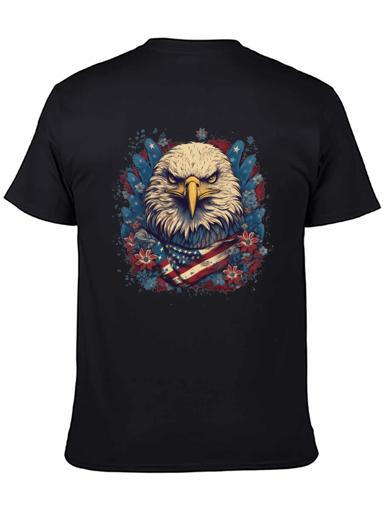 Black American Eagle Graphic Tee Patriotic USA Flag T-Shirt view 4
