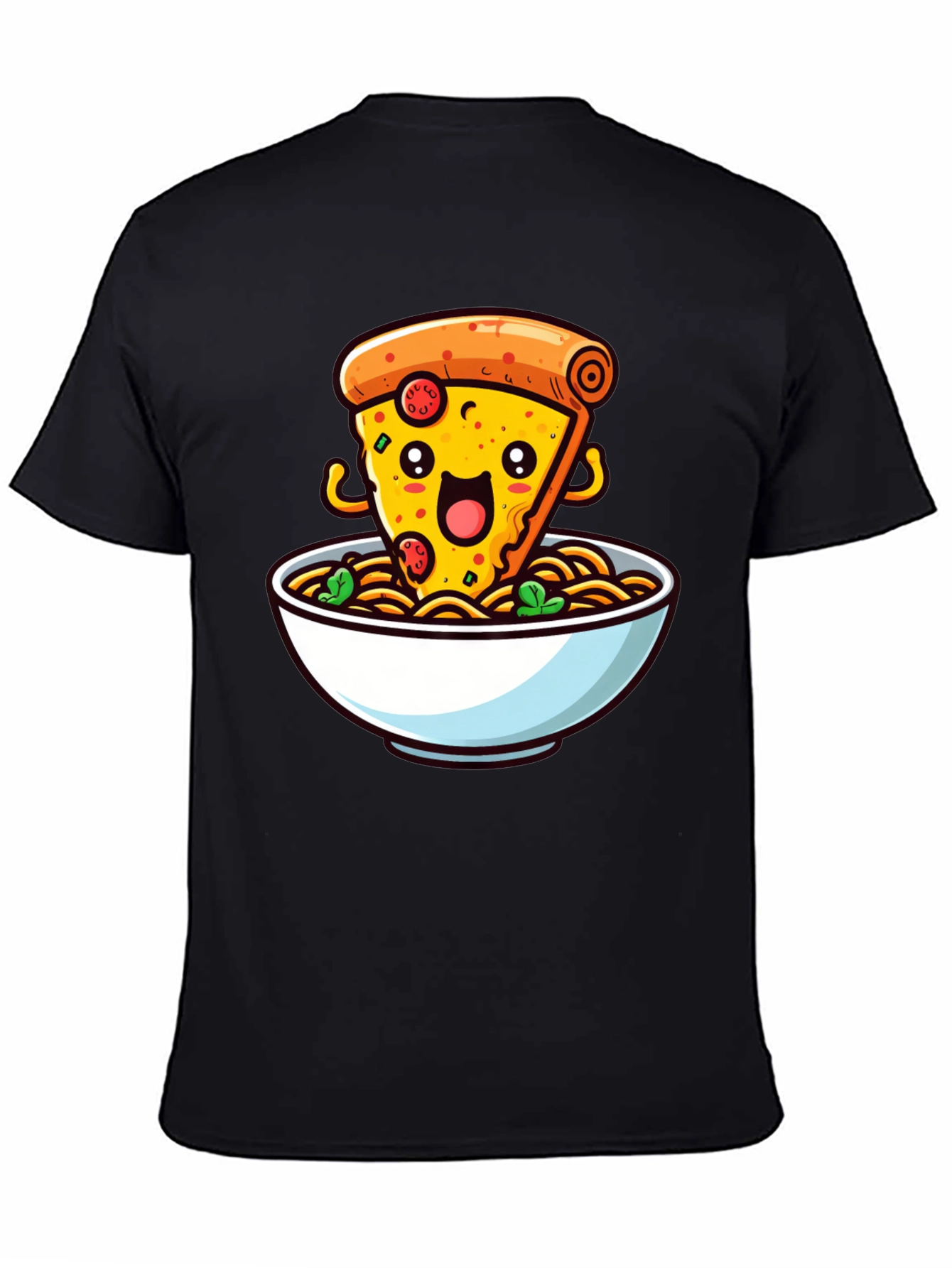 Black Pizza and Noodles Graphic T-Shirt - Black view 4