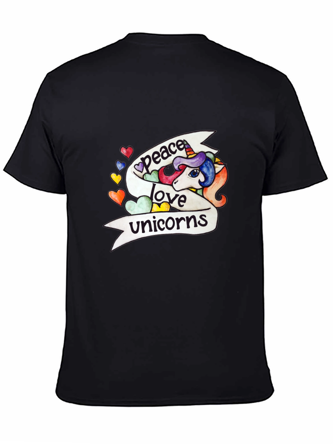 Peace Love Unicorns Graphic Tee - Black Cotton T-Shirt - 4