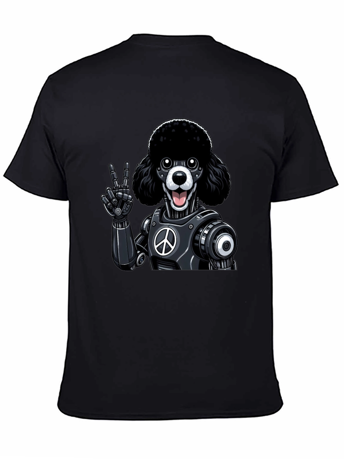 Black Peace Poodle Robot Graphic T-Shirt view 4