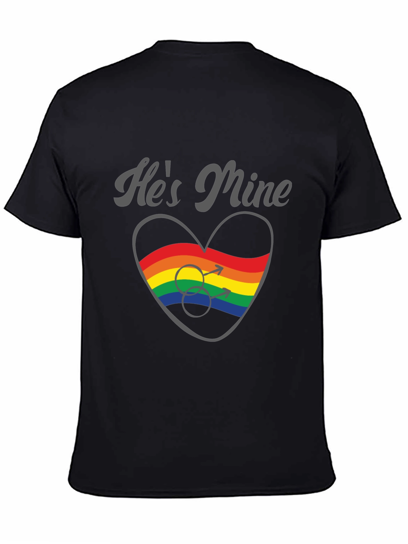 Black He's Mine Gay Pride Rainbow Heart T-Shirt view 4
