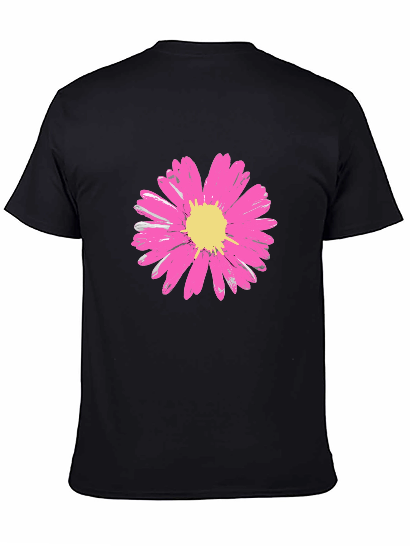Black Daisy Flower Graphic Tee - Stylish Black Cotton T-Shirt view 4
