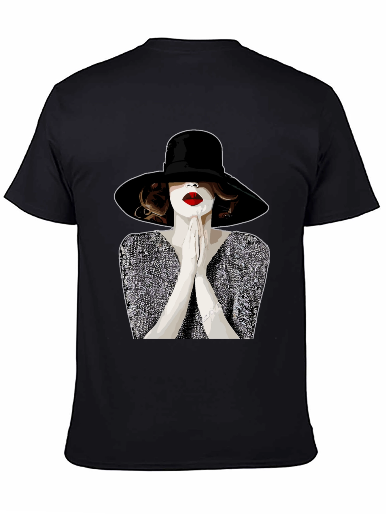 Black Stylish Graphic Tee - Woman with Hat view 4