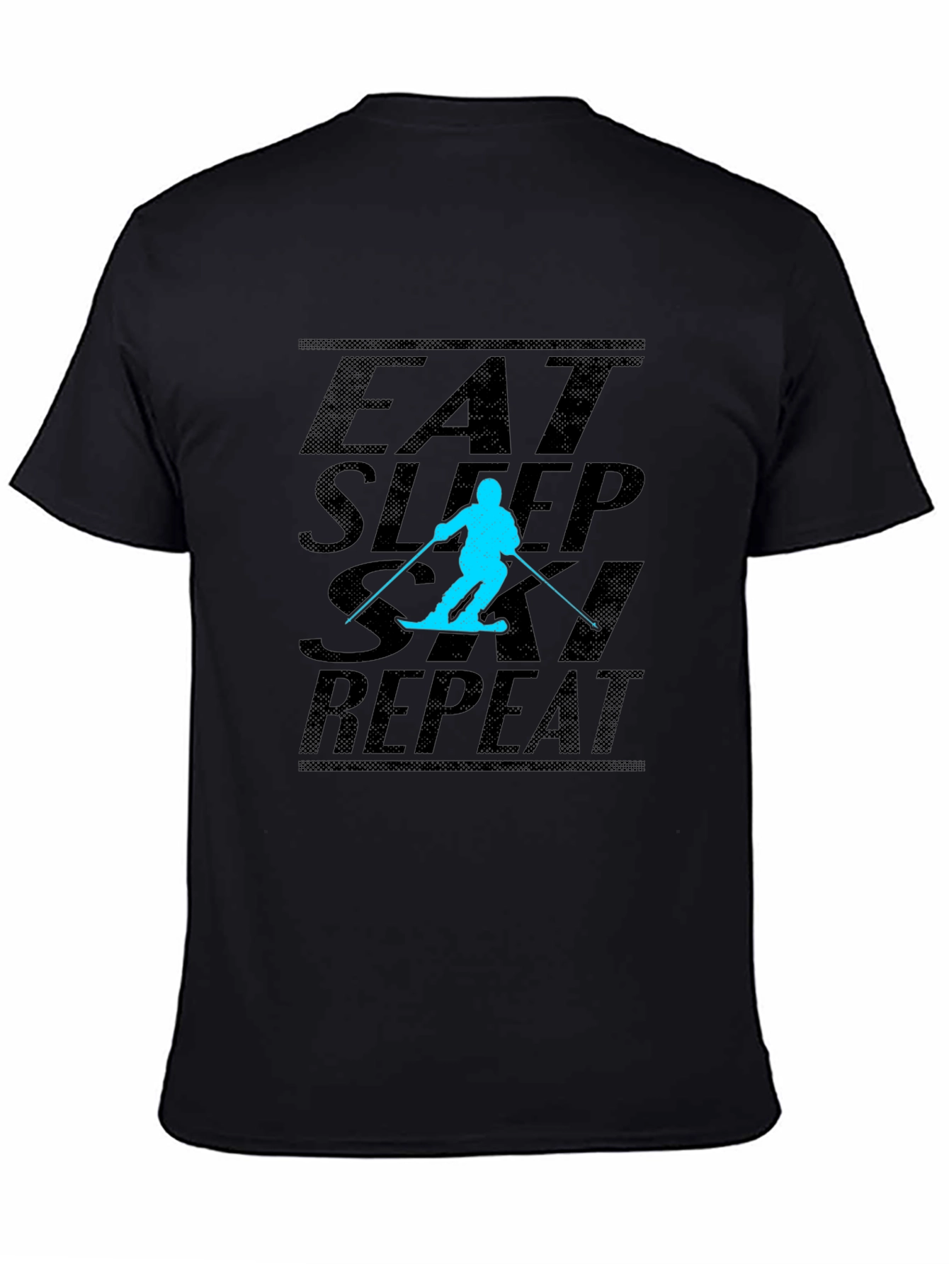 Black Eat Sleep Ski Repeat Black T-Shirt view 4