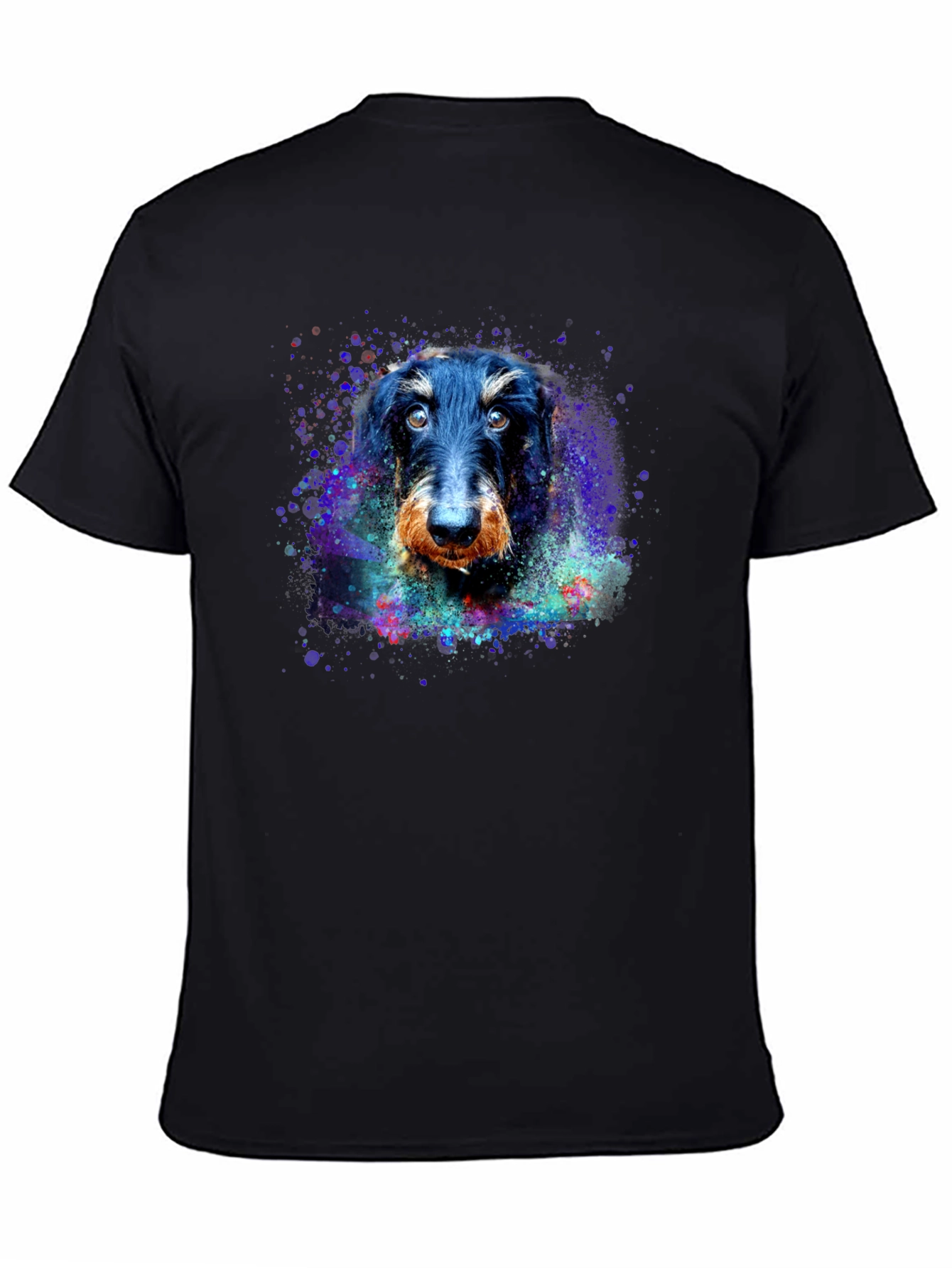 Black Dachshund Dog Watercolor Art Print Black T-Shirt view 4