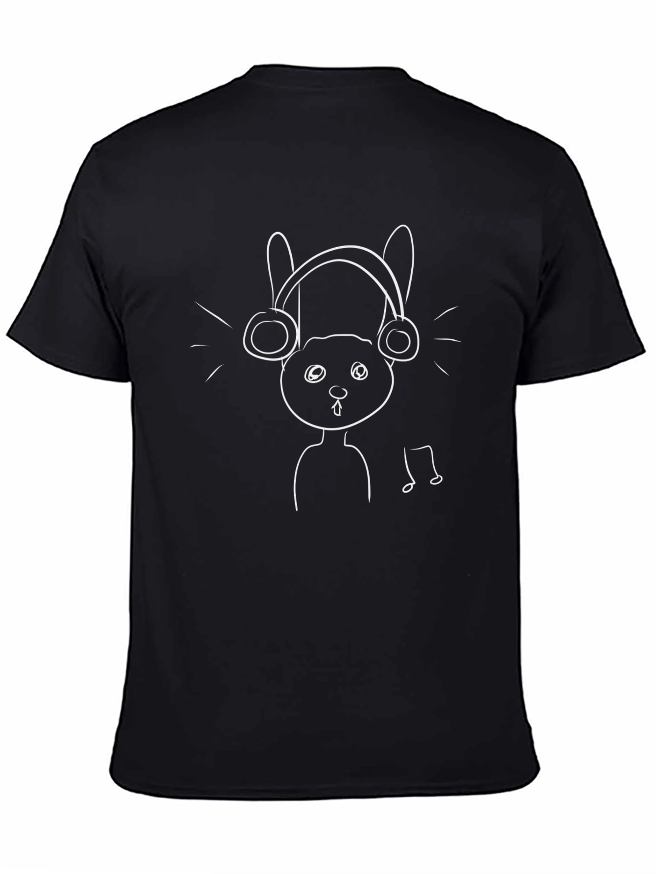 Black Black T-Shirt with Bunny and Headphones view 4