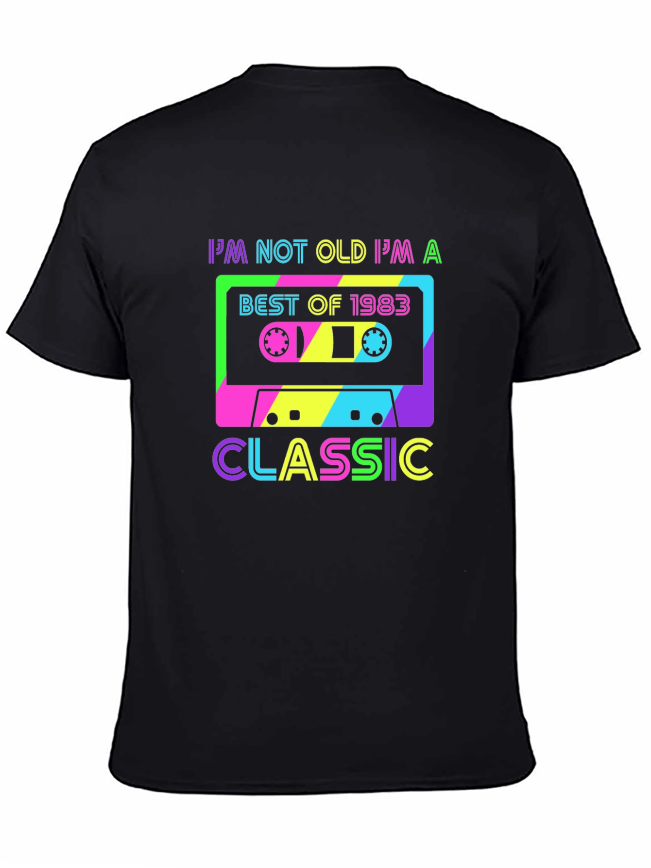 Black Retro 1983 Cassette Tape Classic T-Shirt view 4