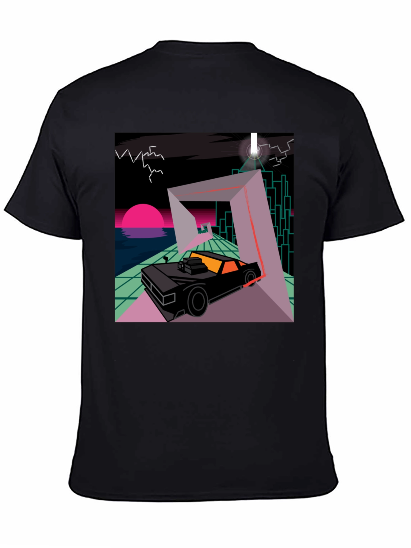 Black Retro Wave Car T-Shirt - Synthwave Design view 4