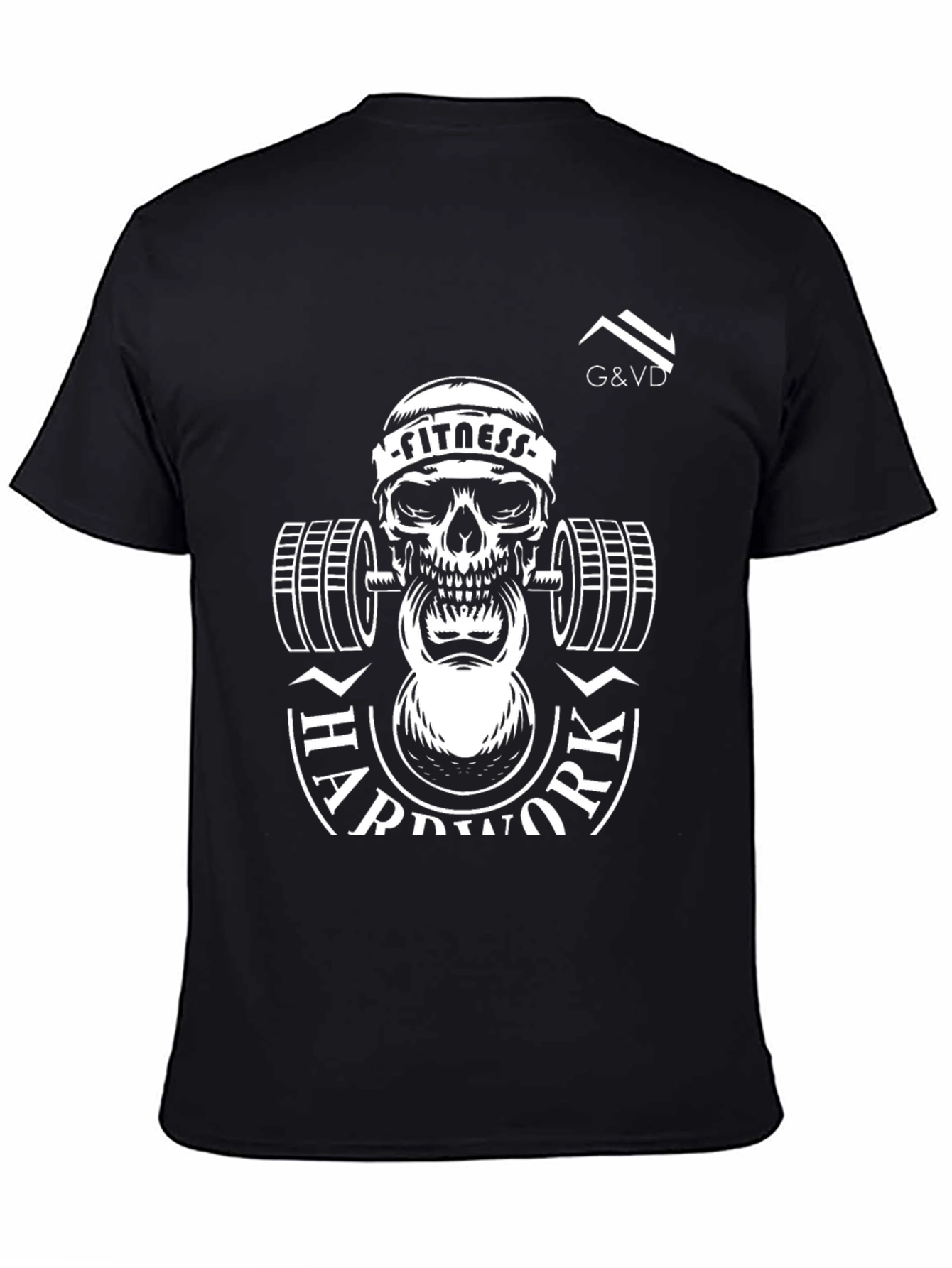 Black Fitness Skull T-Shirt - Hard Work Design view 4