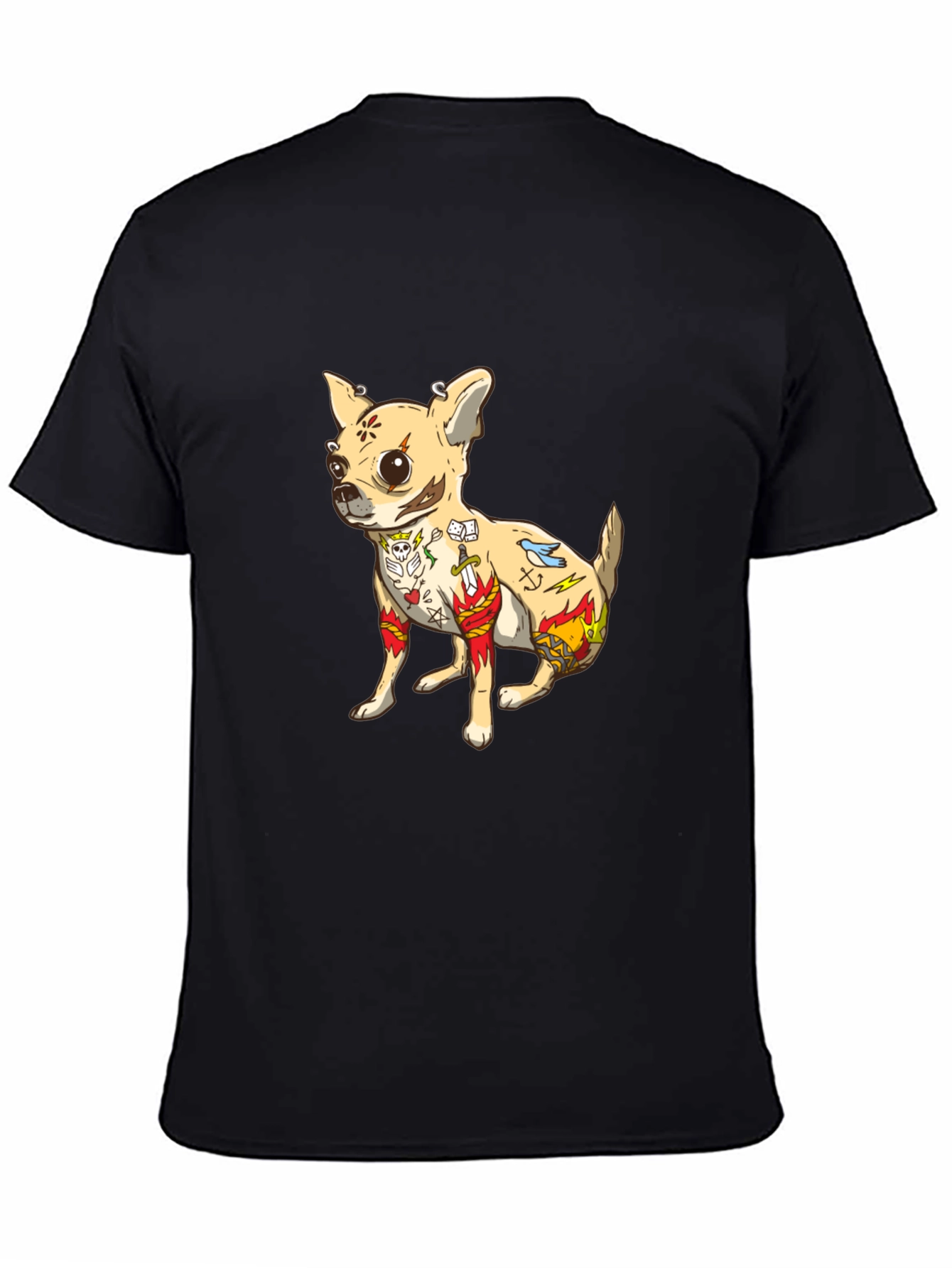 Tattooed Chihuahua Graphic Tee - Black Cotton T-Shirt - 4