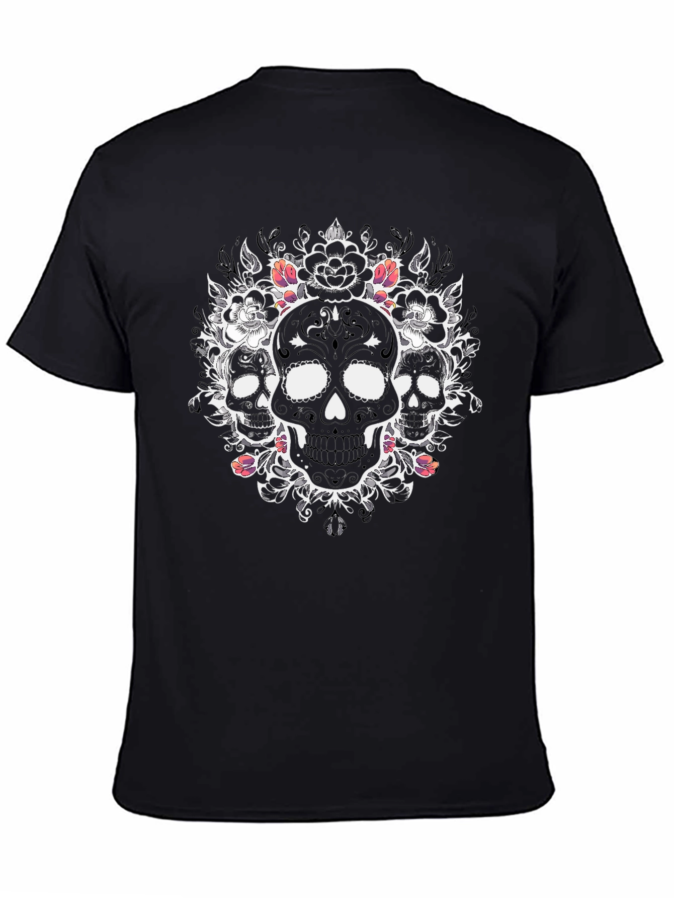 Black Skull Floral Graphic Tee - Mens Black T-Shirt view 4