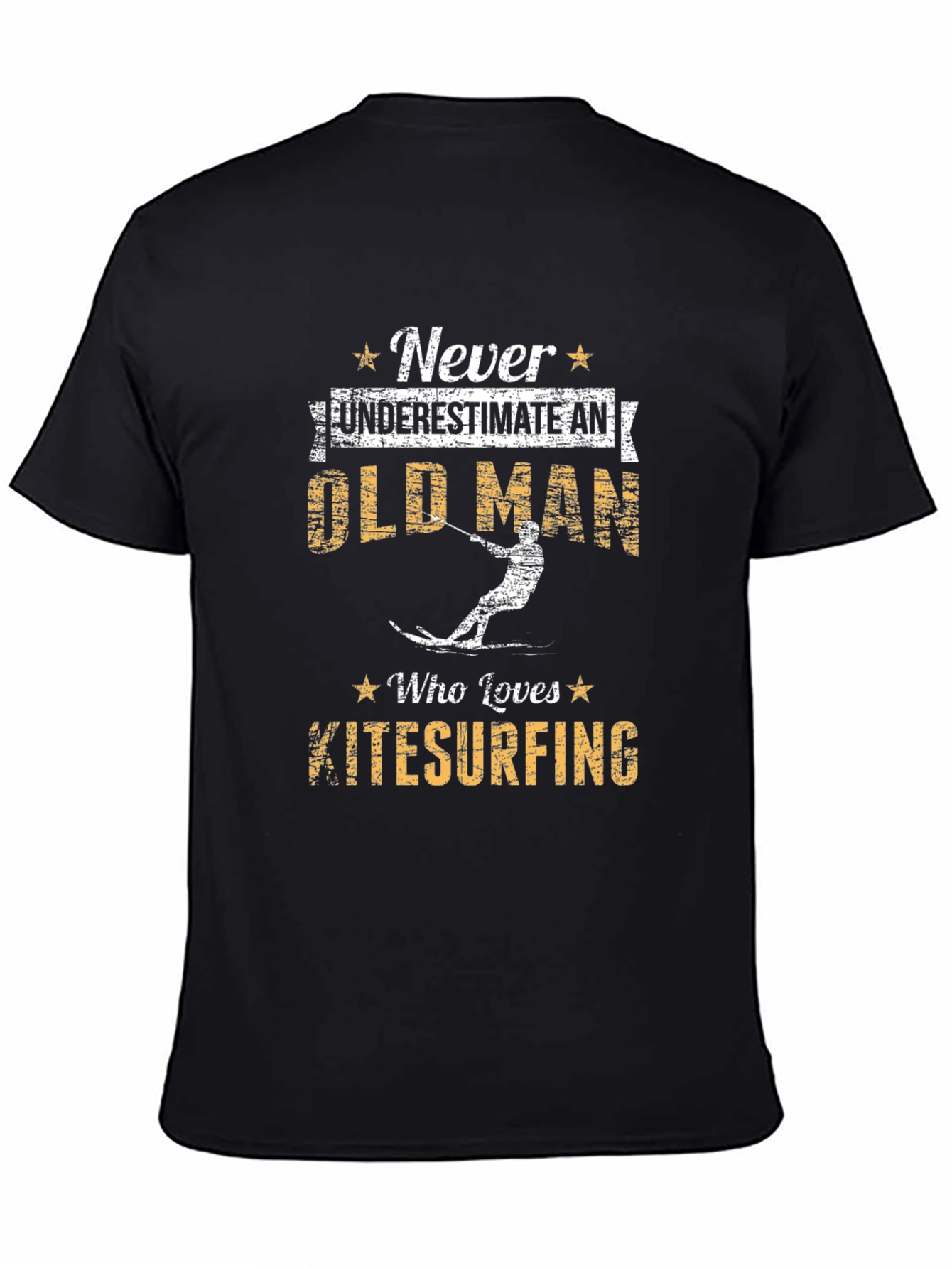 Black Never Underestimate Old Man Kitesurfing Graphic Tee view 4
