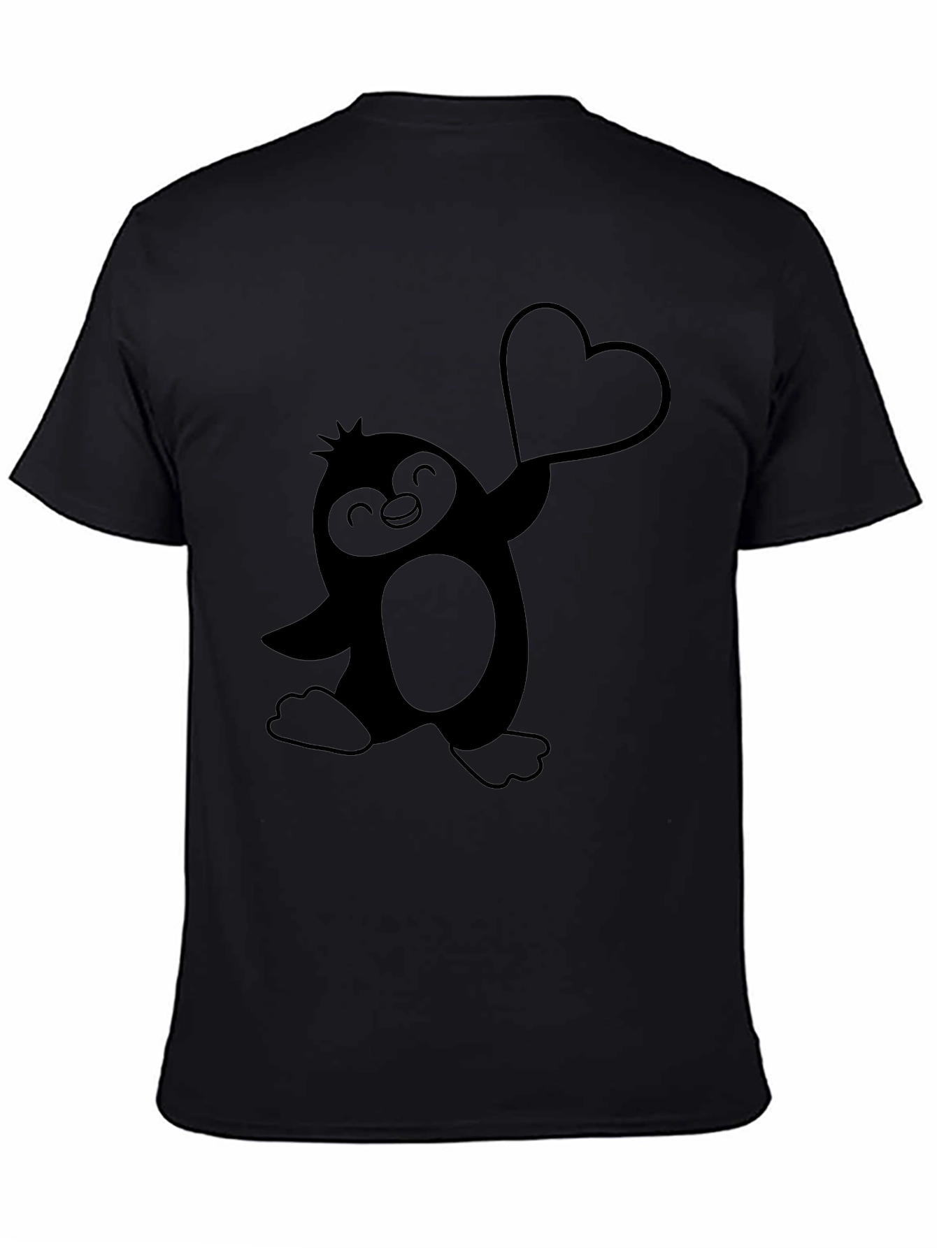Black Cute Penguin Heart T-Shirt - Men's Black Tee view 4