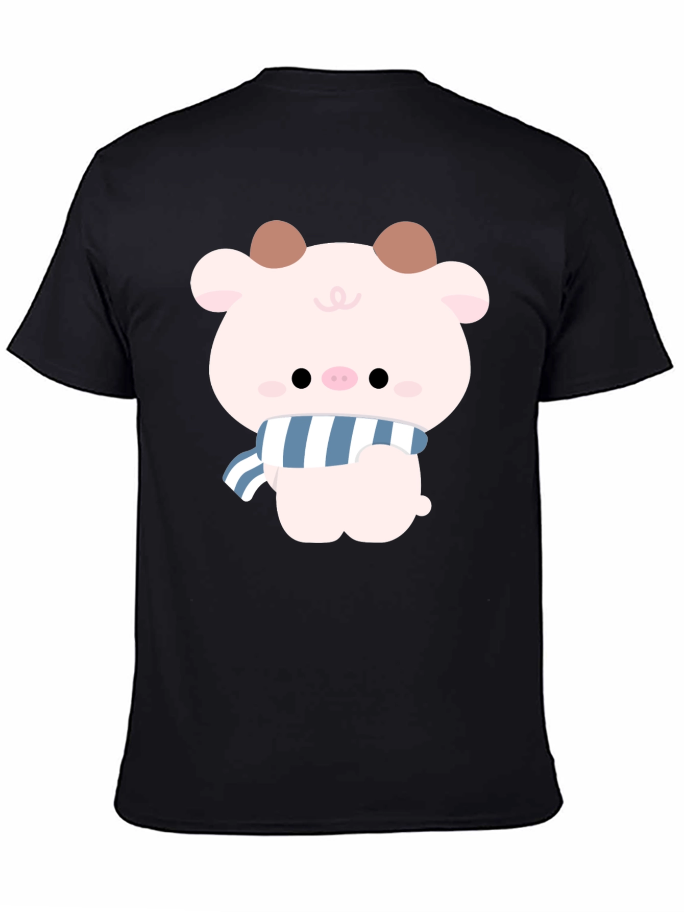Black Cute Cartoon Pig T-Shirt view 4
