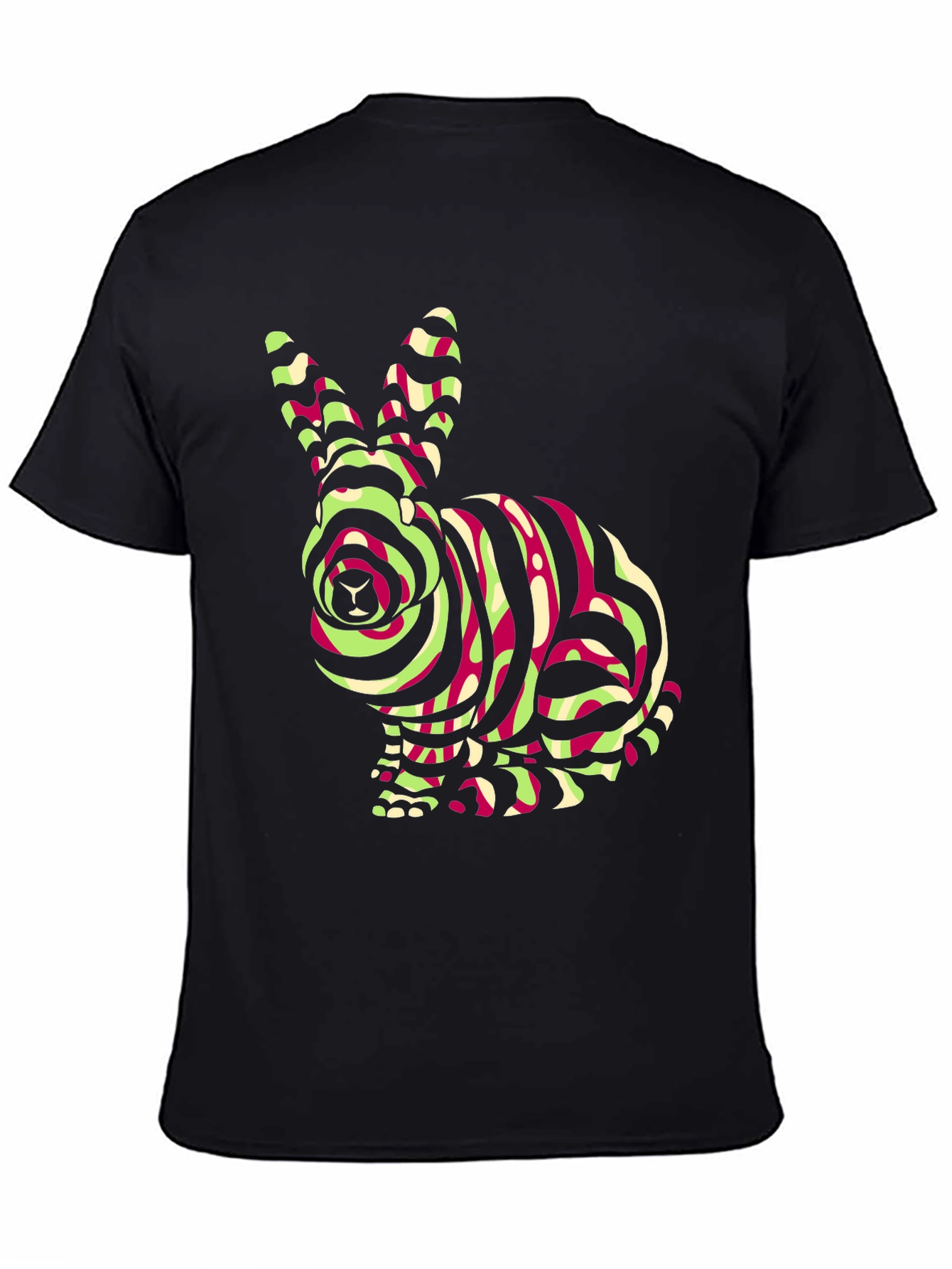 Black Striped Rabbit Graphic Tee - Black Cotton Shirt view 4