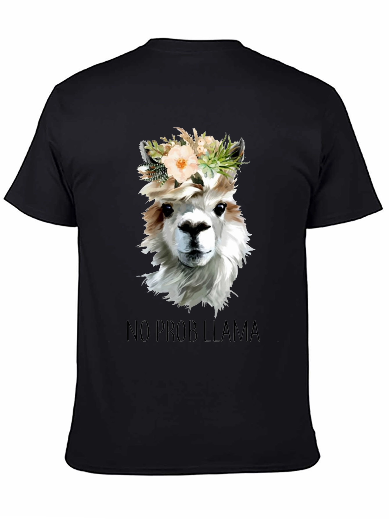 Black No Prob Llama T-Shirt - Floral Crown Alpaca Graphic Tee view 4