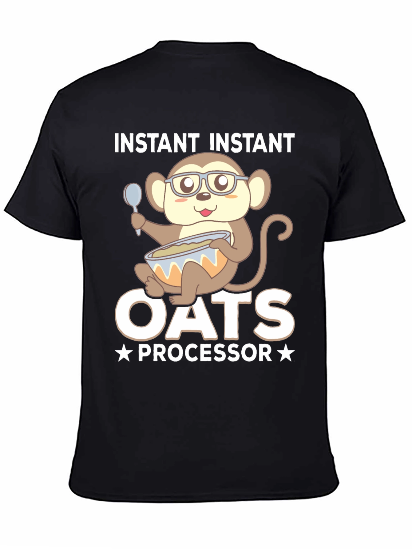 Black Instant Oats Processor Funny Monkey T-Shirt view 4