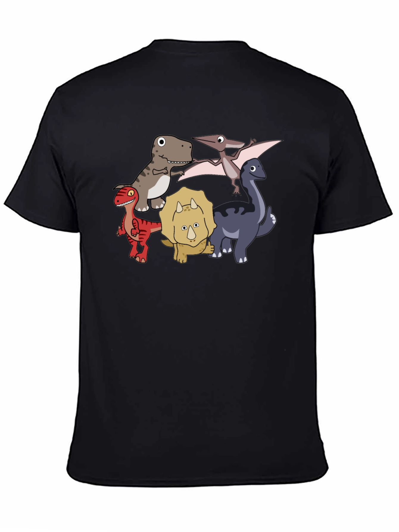 Black Dinosaur Cartoon Graphic Black T-Shirt view 4