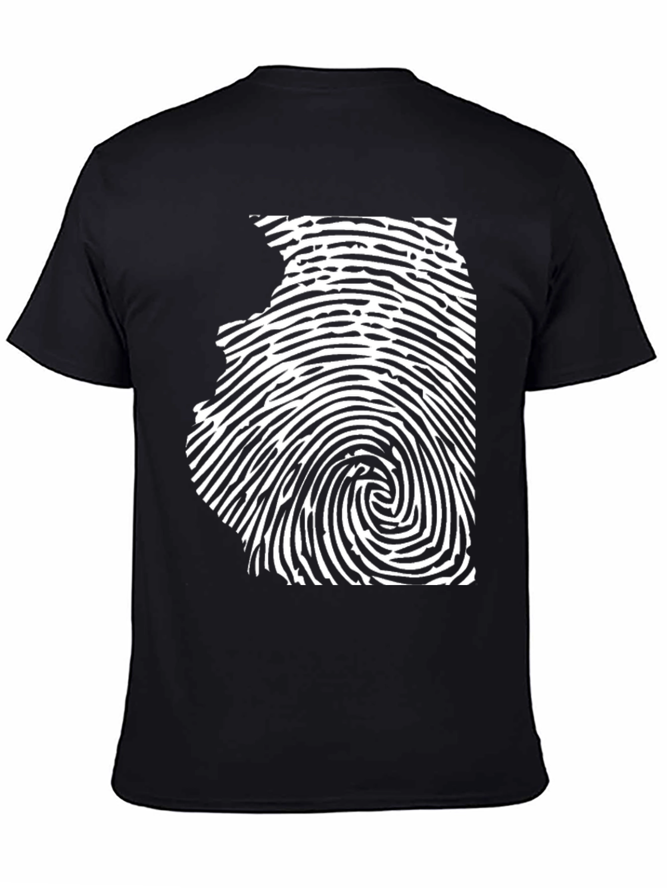 Black Unique Fingerprint State Silhouette Black T-Shirt view 4