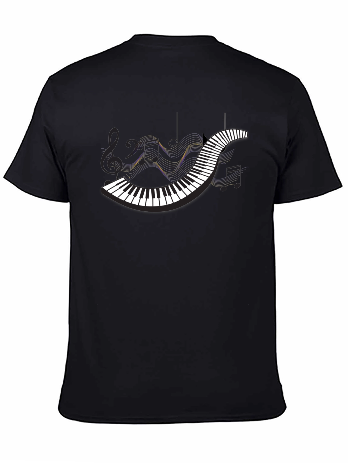 Black Piano Keys Music Notes Black T-Shirt view 4