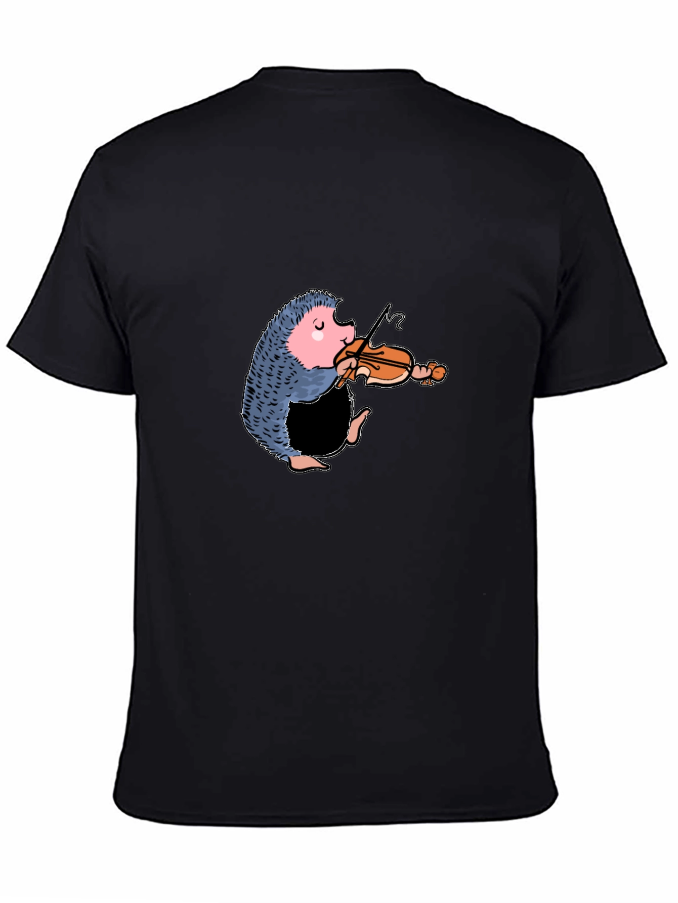 Black Funny Hedgehog Playing Violin T-Shirt view 4