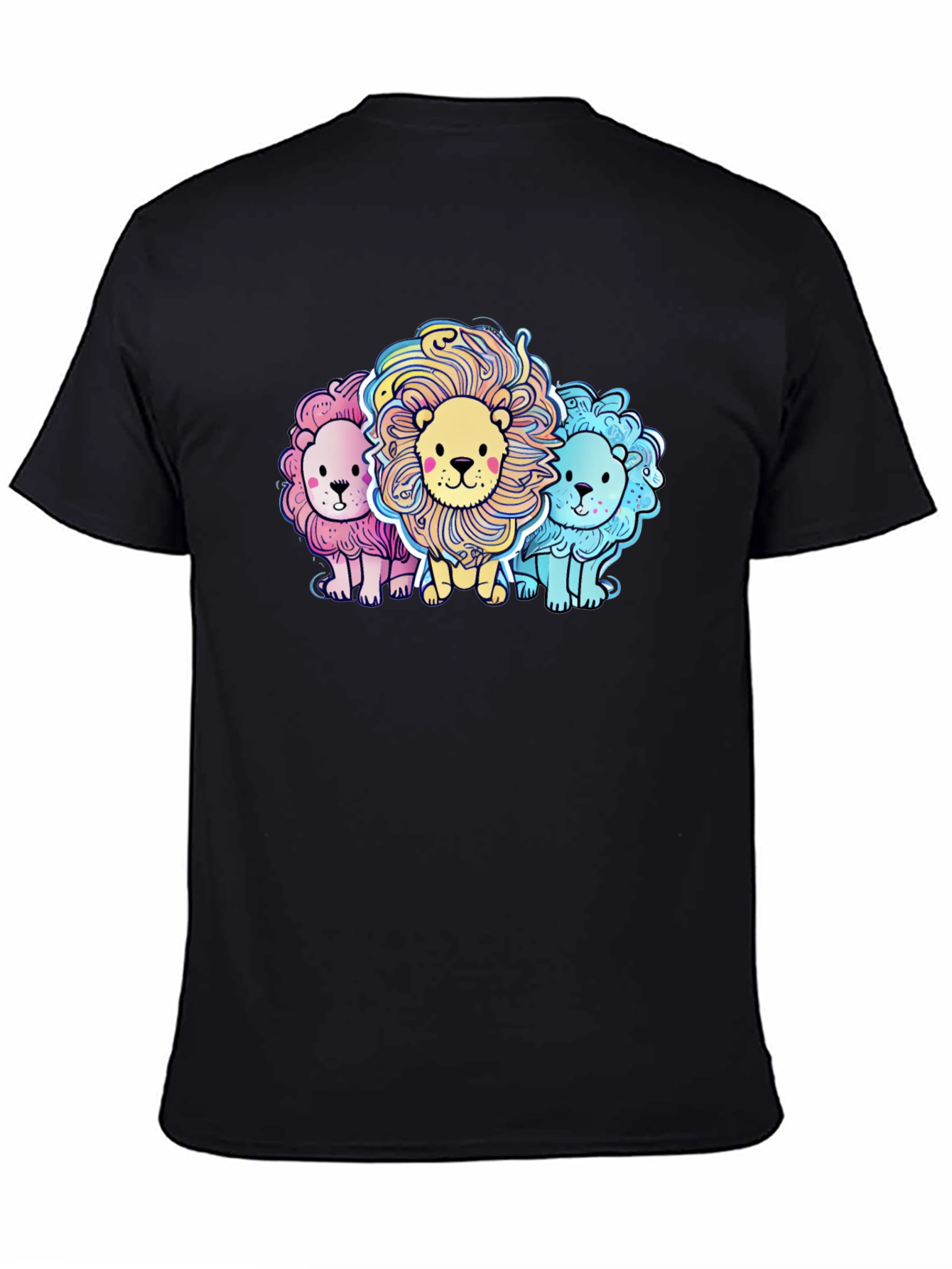 Black Cute Cartoon Lions Graphic Tee view 4