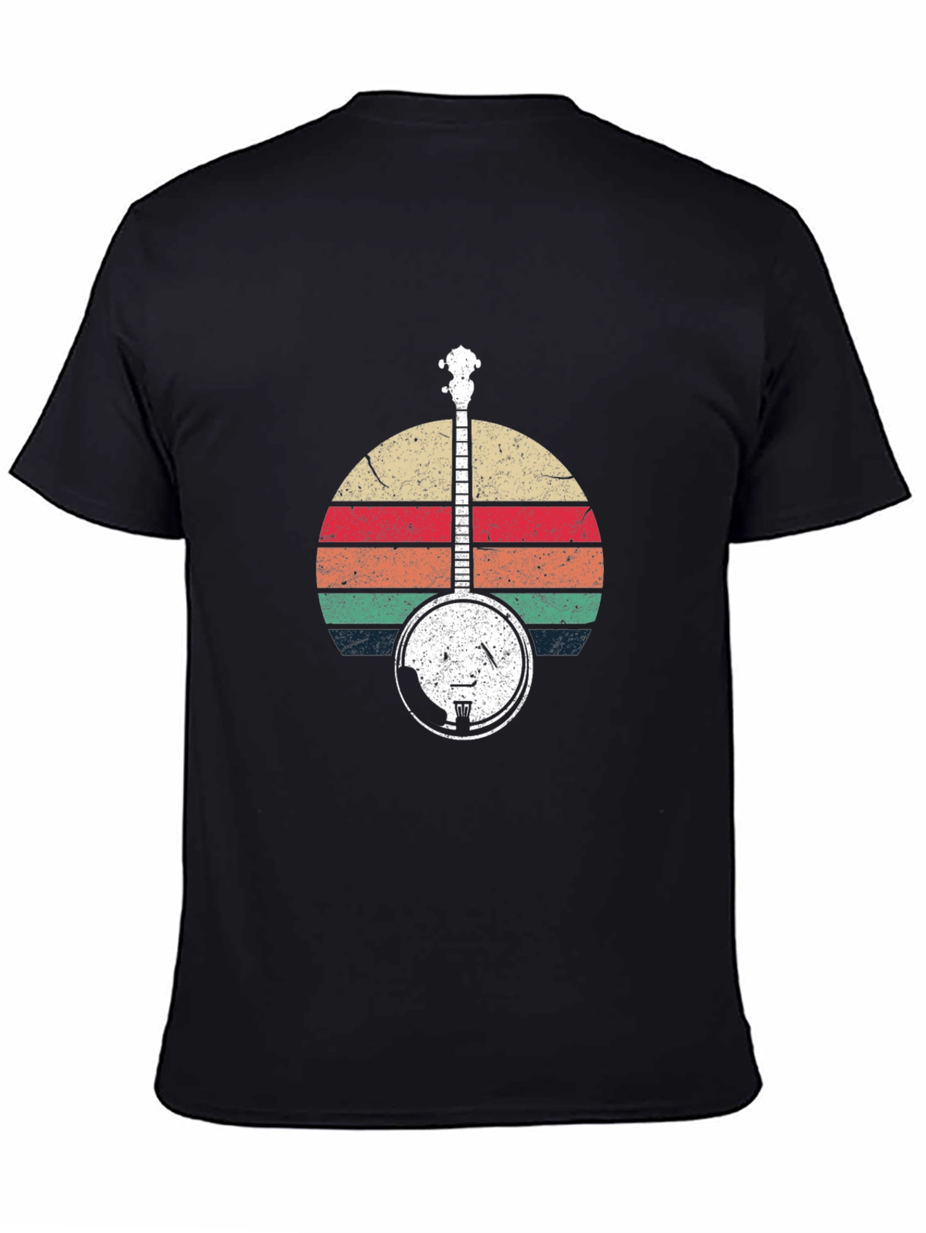 Black Retro Banjo Sunset Graphic T-Shirt view 4