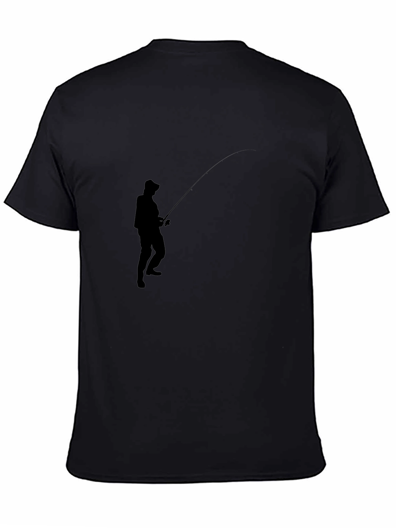 Black Fishing Silhouette Graphic Tee - Classic Black Cotton Blend view 4