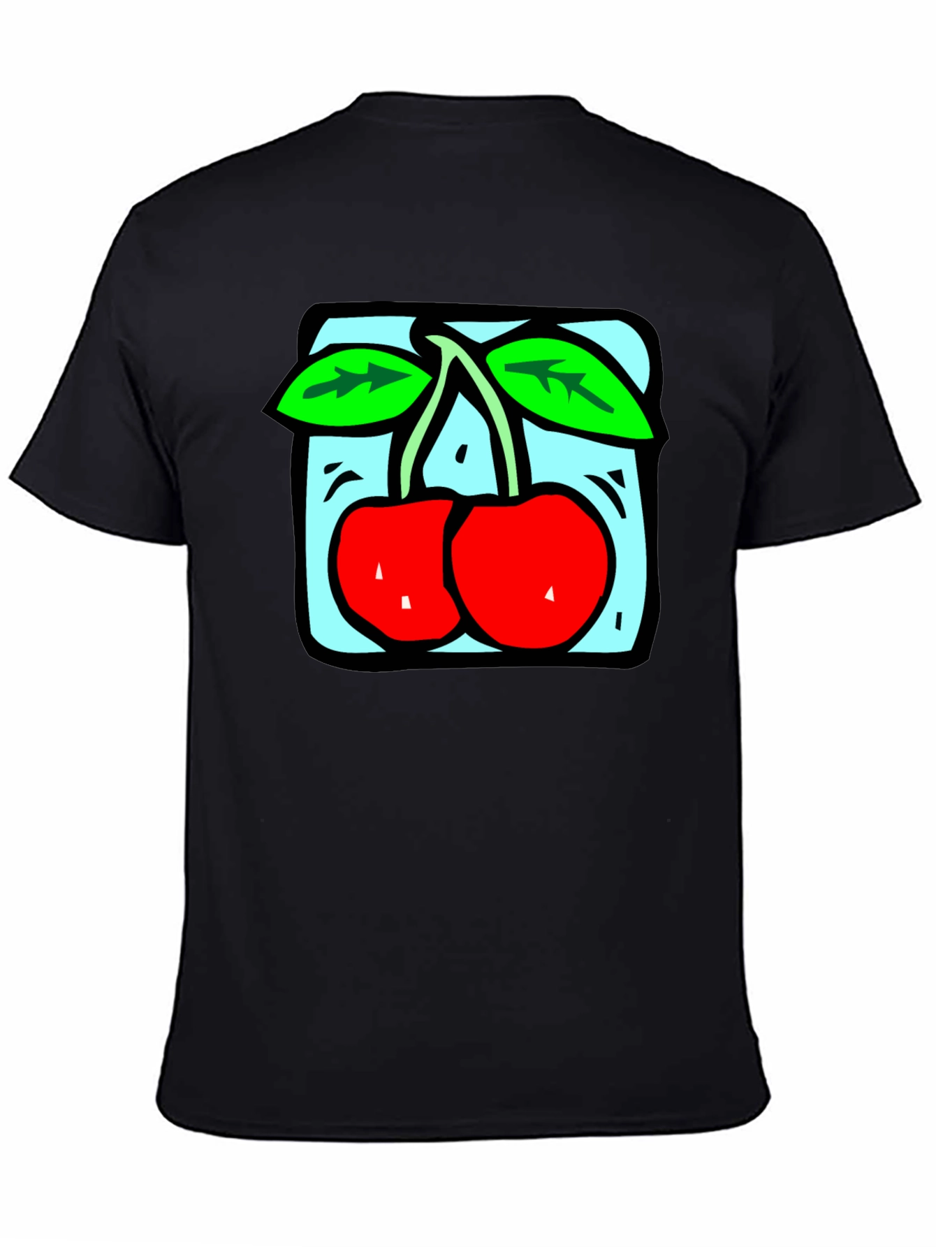 Black Retro Cherry Graphic Tee - Black Cotton T-Shirt view 4