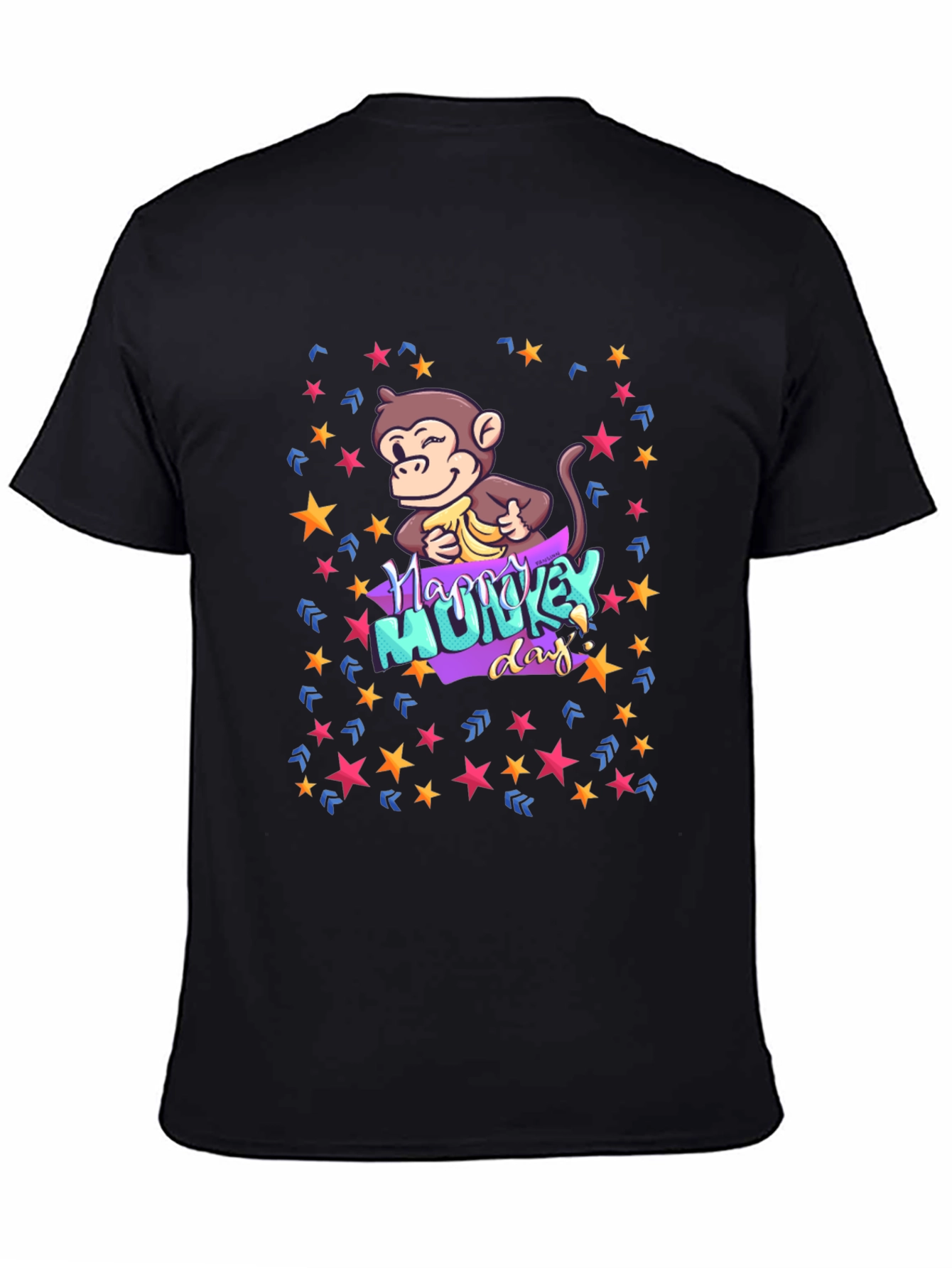 Black Happy Monkey Day Graphic Tee - Novelty Design view 4