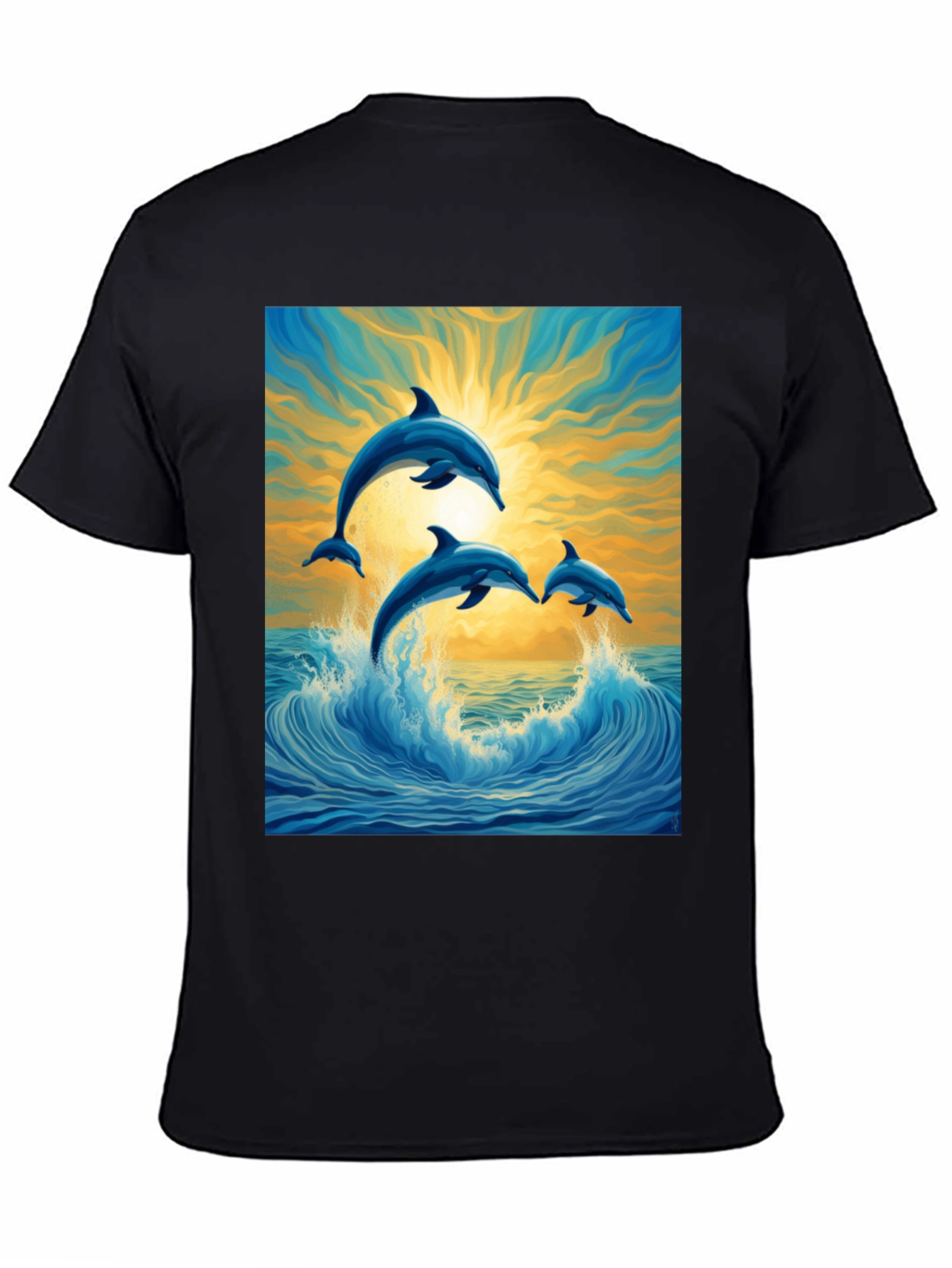 Black Dolphin Wave Graphic Tee - Stylish Ocean Lover's Shirt view 4