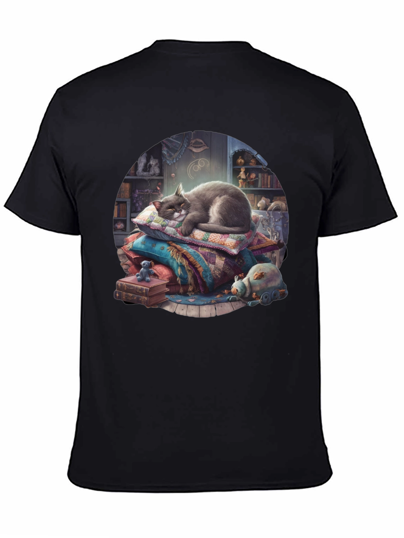 Black Cozy Cat Nap T-Shirt view 4