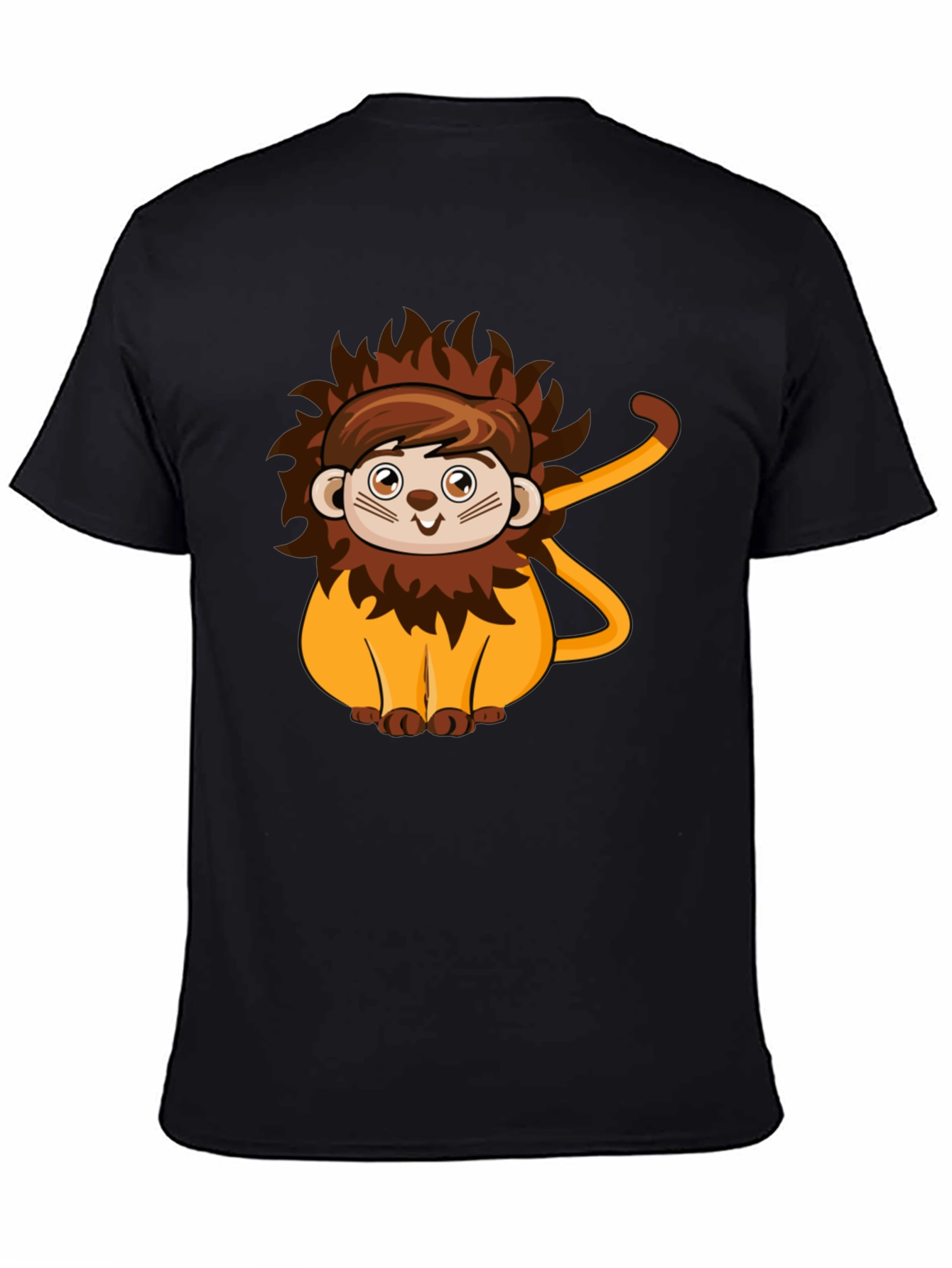 Black Cute Lion Cartoon Black T-Shirt view 4
