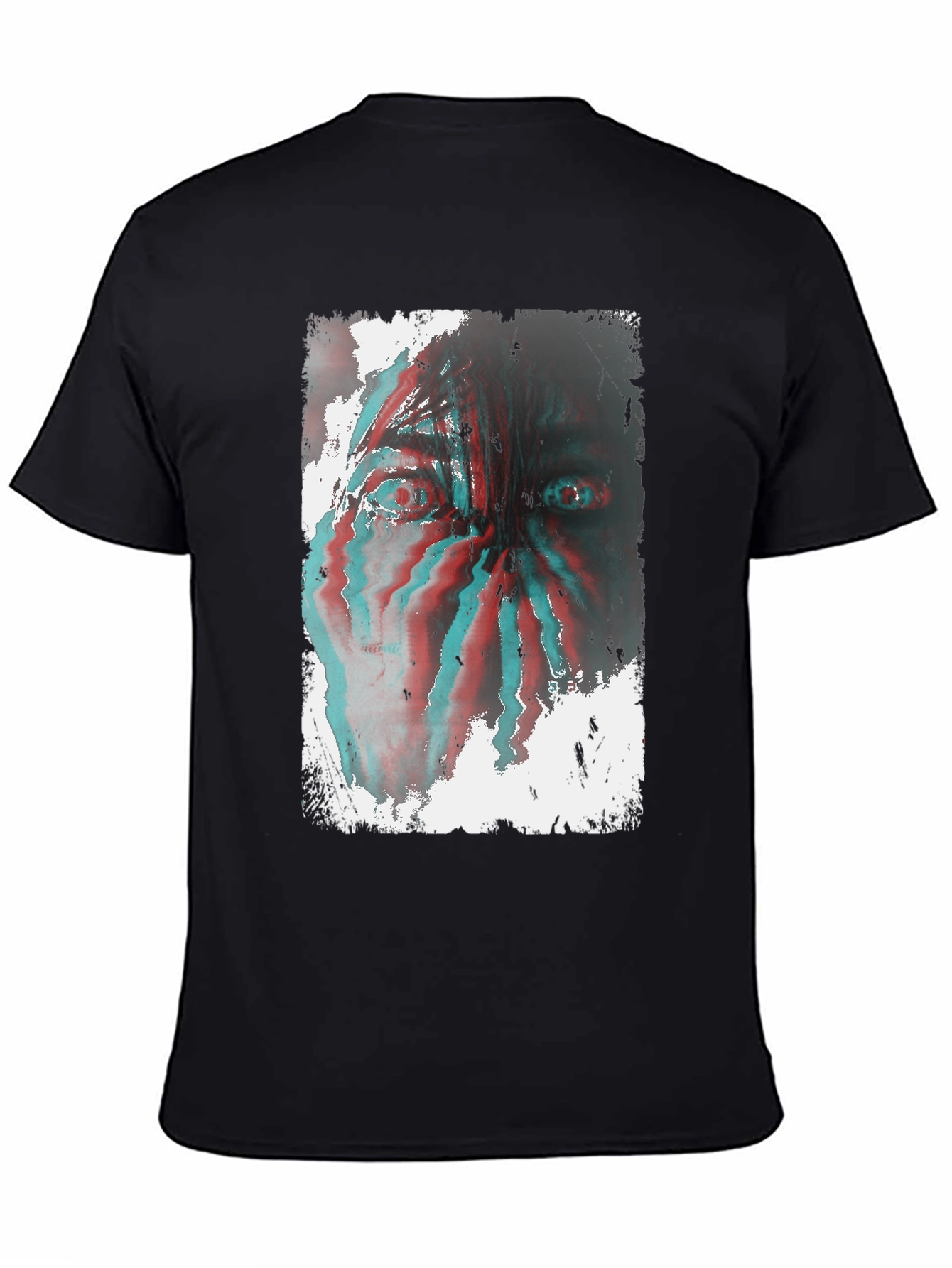 Black Distorted Face Graphic Tee - Black Cotton Blend view 4
