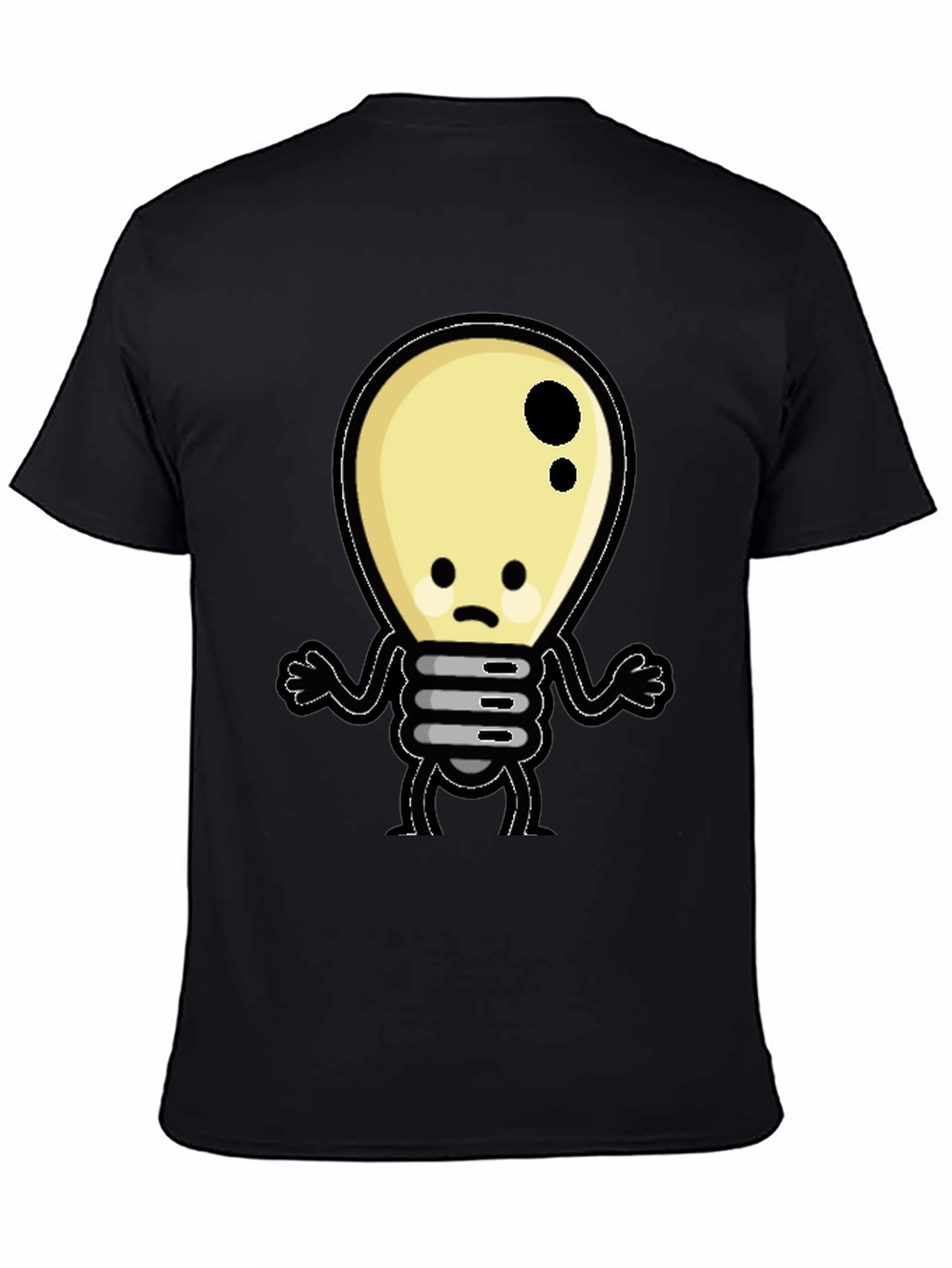 Black Sad Light Bulb Graphic T-Shirt - Black Cotton Tee view 4