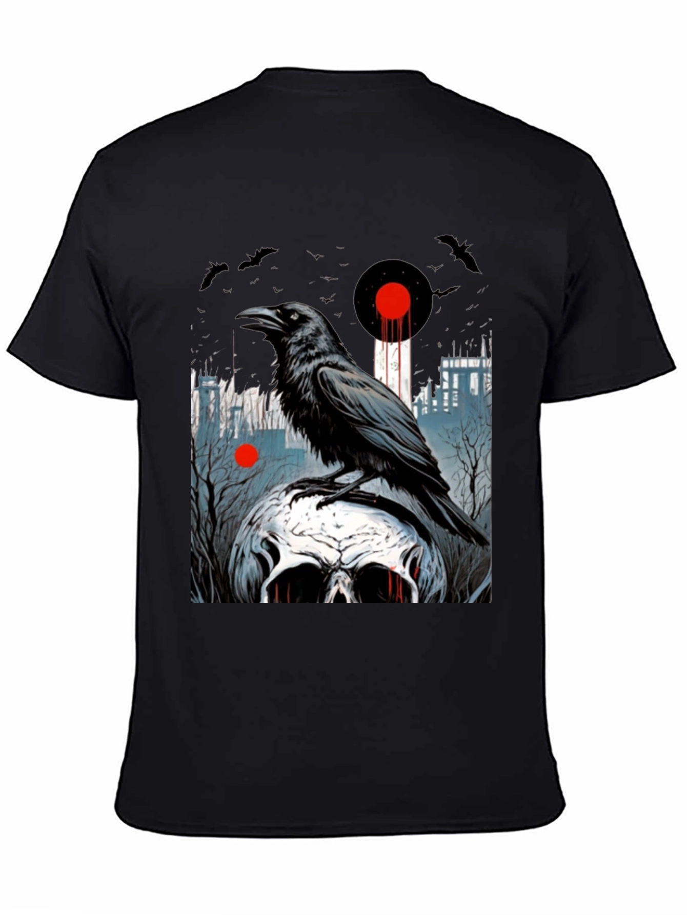 Black Raven Skull Graphic Tee - Dark Gothic Style view 4