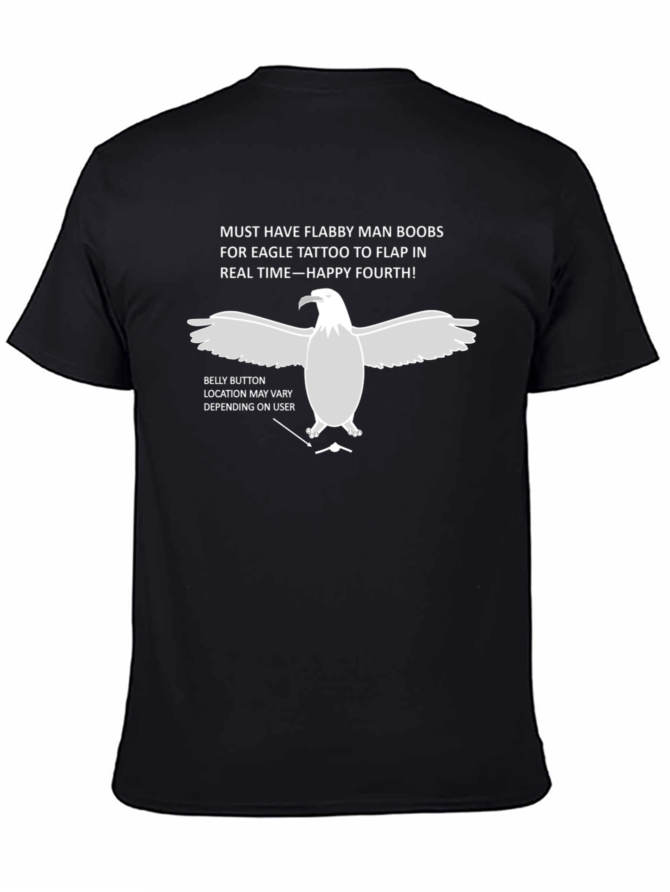 Black Flabby Man Boobs Eagle Tattoo Funny T-Shirt view 4