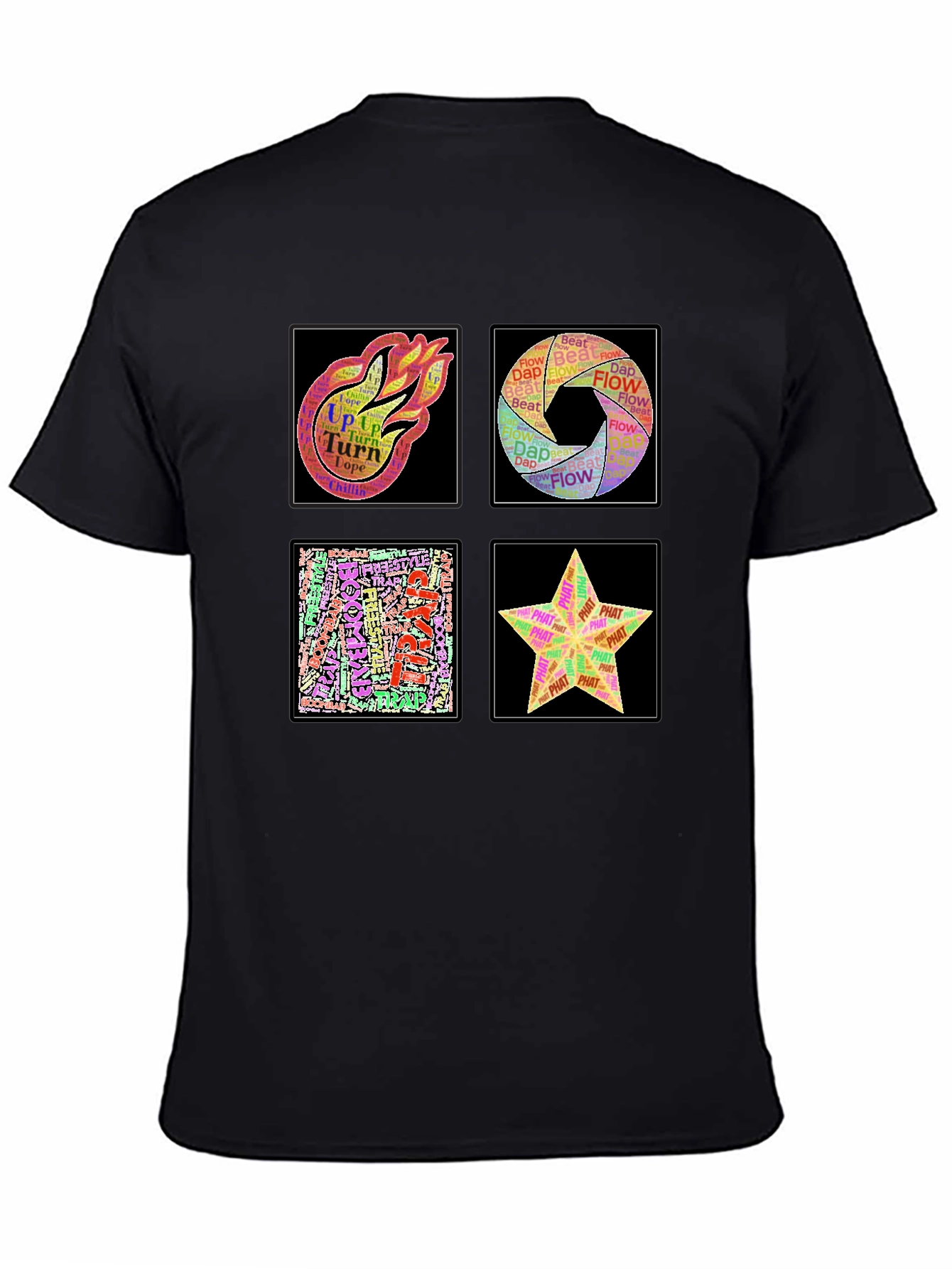 Black Abstract Art Word Design Men's Black T-Shirt view 4