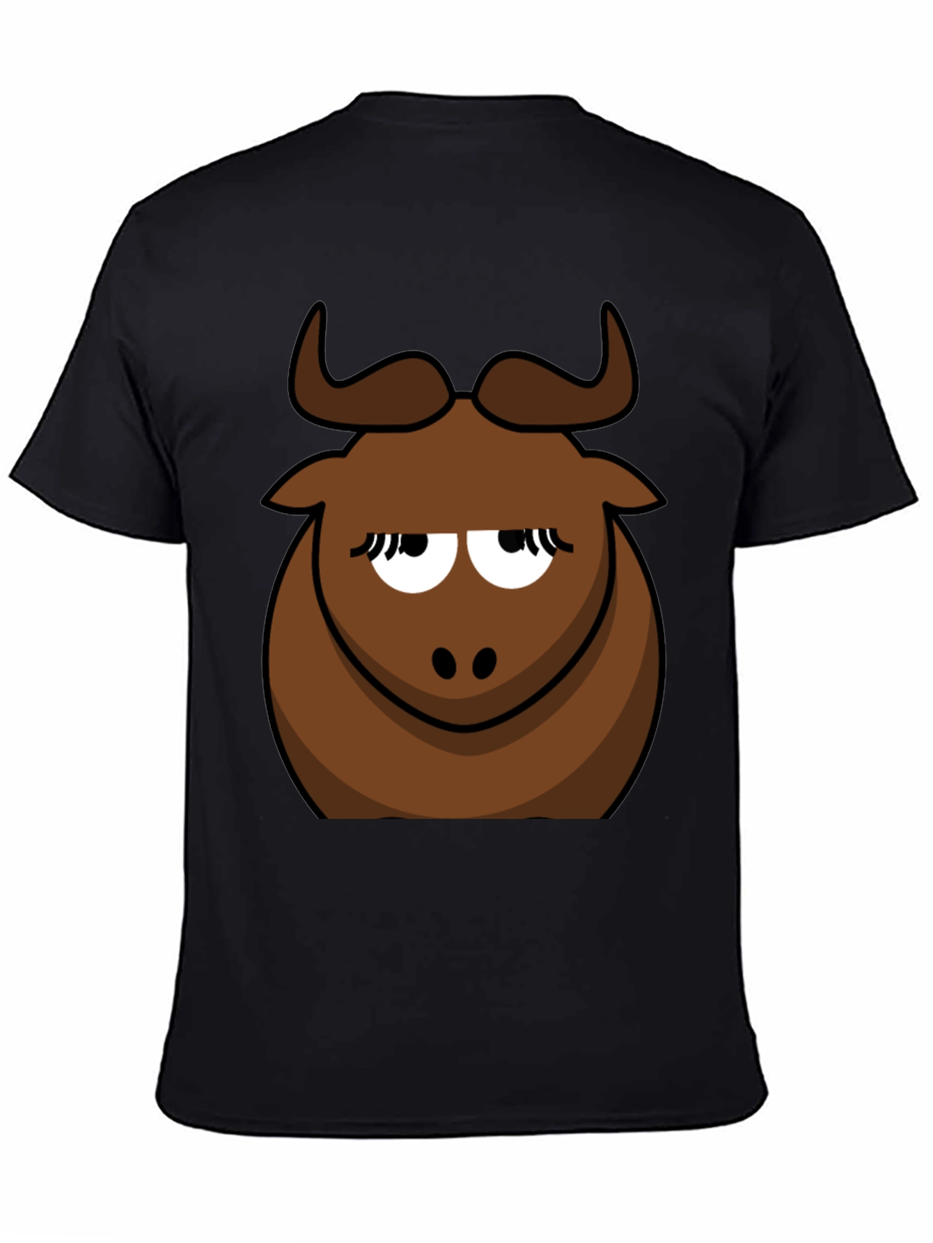 Black Funny Cartoon Bull Graphic Tee - Black Cotton T-Shirt view 4