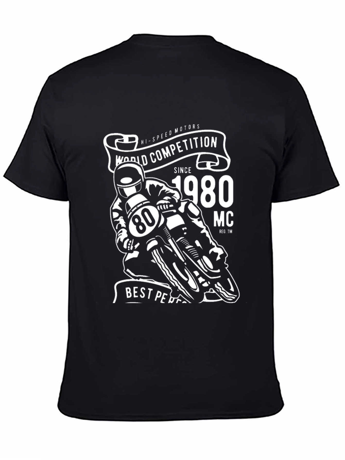 Black World Competition 1980 Motorcycle Graphic Tee view 4