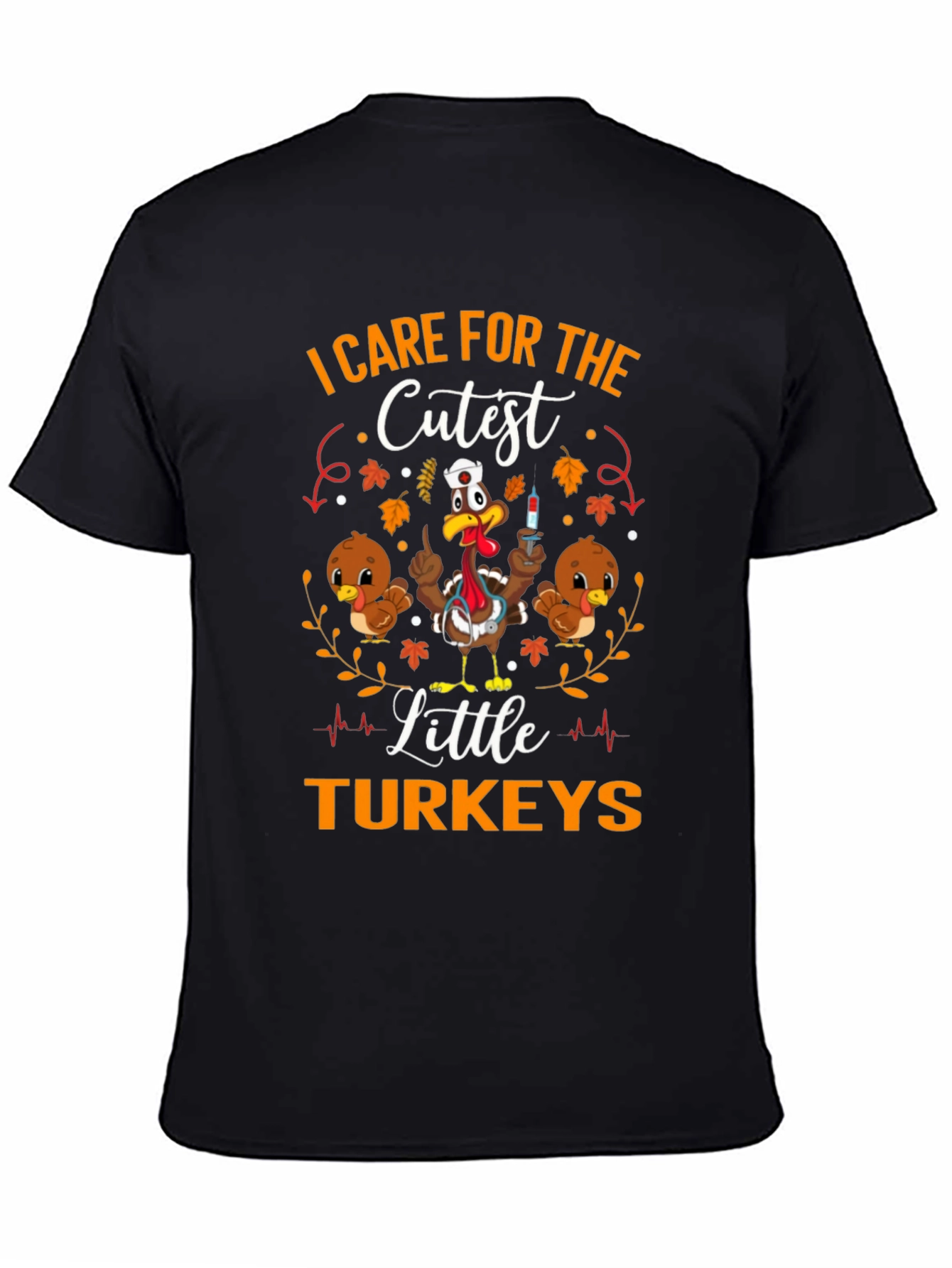Black I Care For The Cutest Little Turkeys Graphic T-Shirt view 4