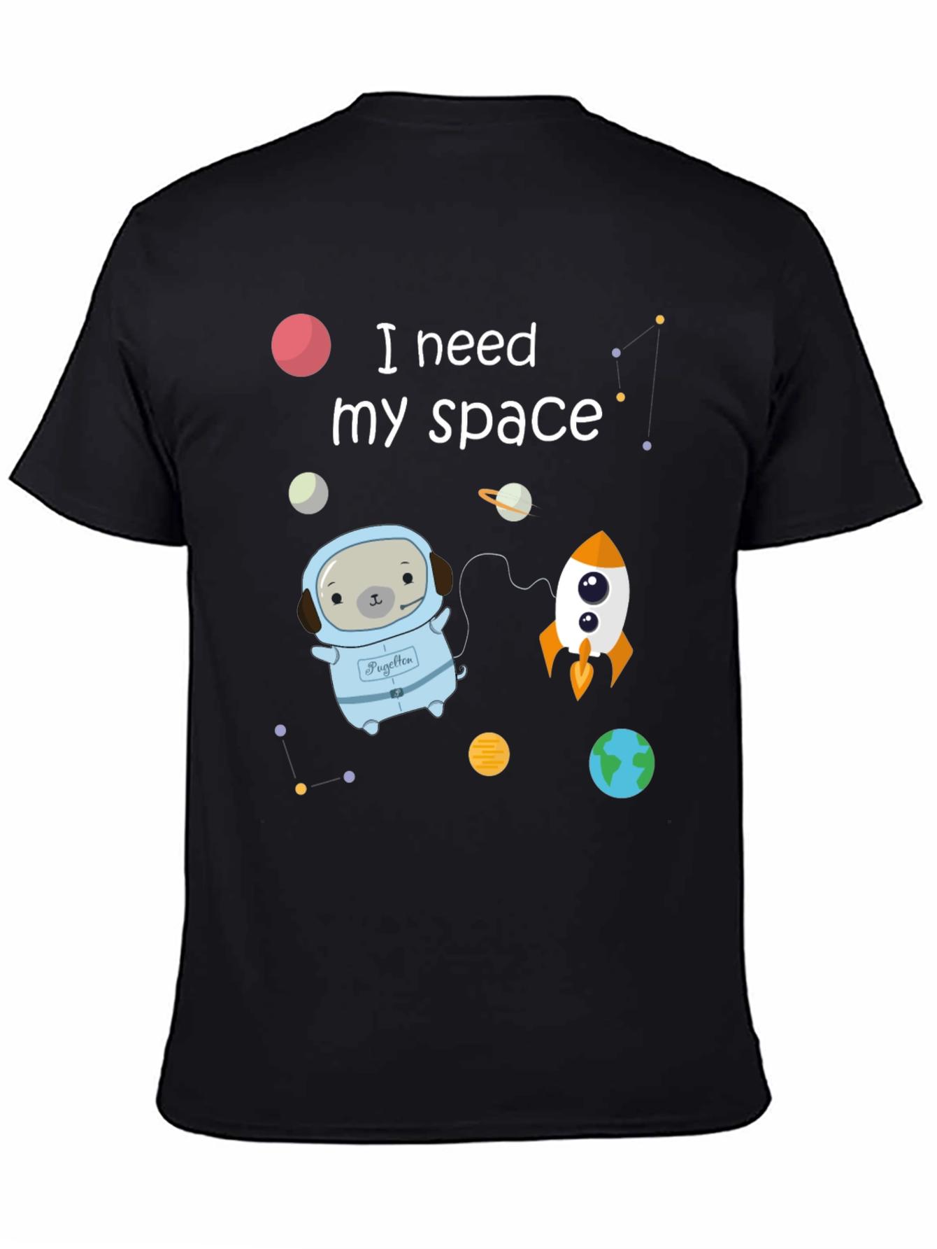 Black Space Pug T-Shirt view 4