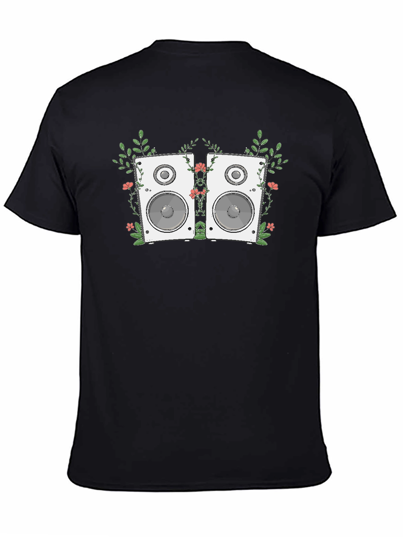 Black Floral Speaker Graphic Tee - Black Cotton T-Shirt view 4