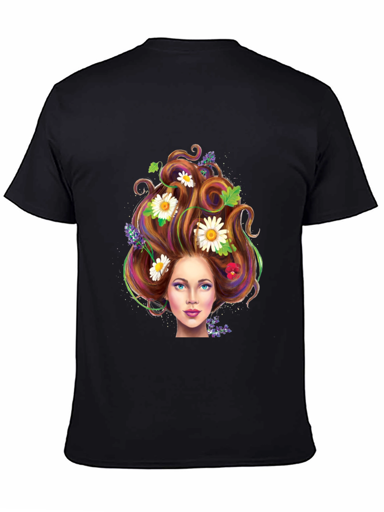 Black Floral Hair Woman Graphic Tee - Black view 4