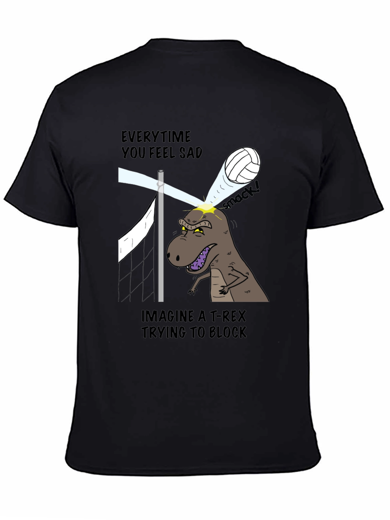 Funny T-Rex Volleyball Block Graphic Tee - 4