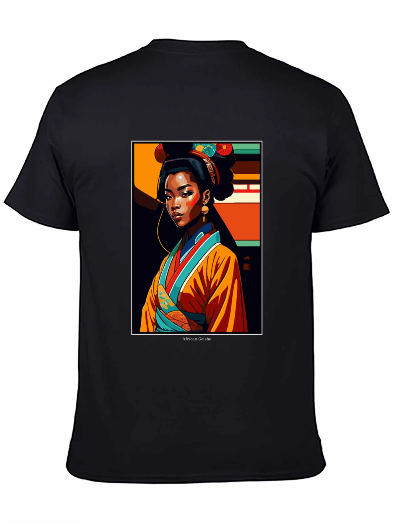 Black African Geisha Graphic Tee - Stylish Unisex T-Shirt view 4