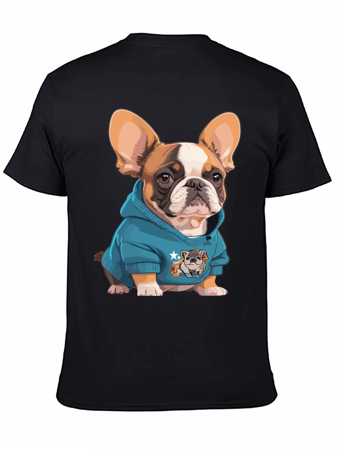 Black Bulldog in Hoodie Graphic Tee - Cute Dog Lover Shirt view 4