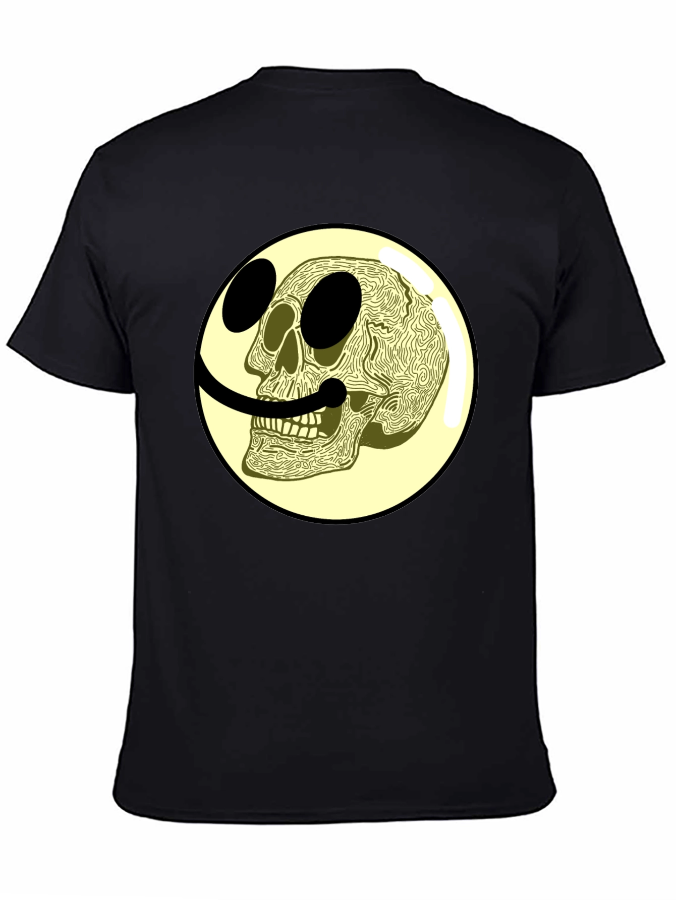 Black Skull Smiley Face Graphic Tee view 4